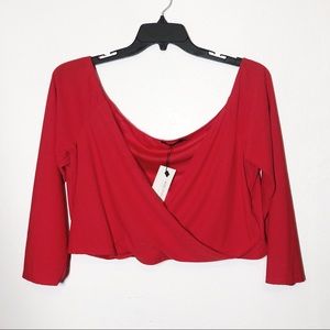 Boohoo Red Off The Shoulder Wrap Top